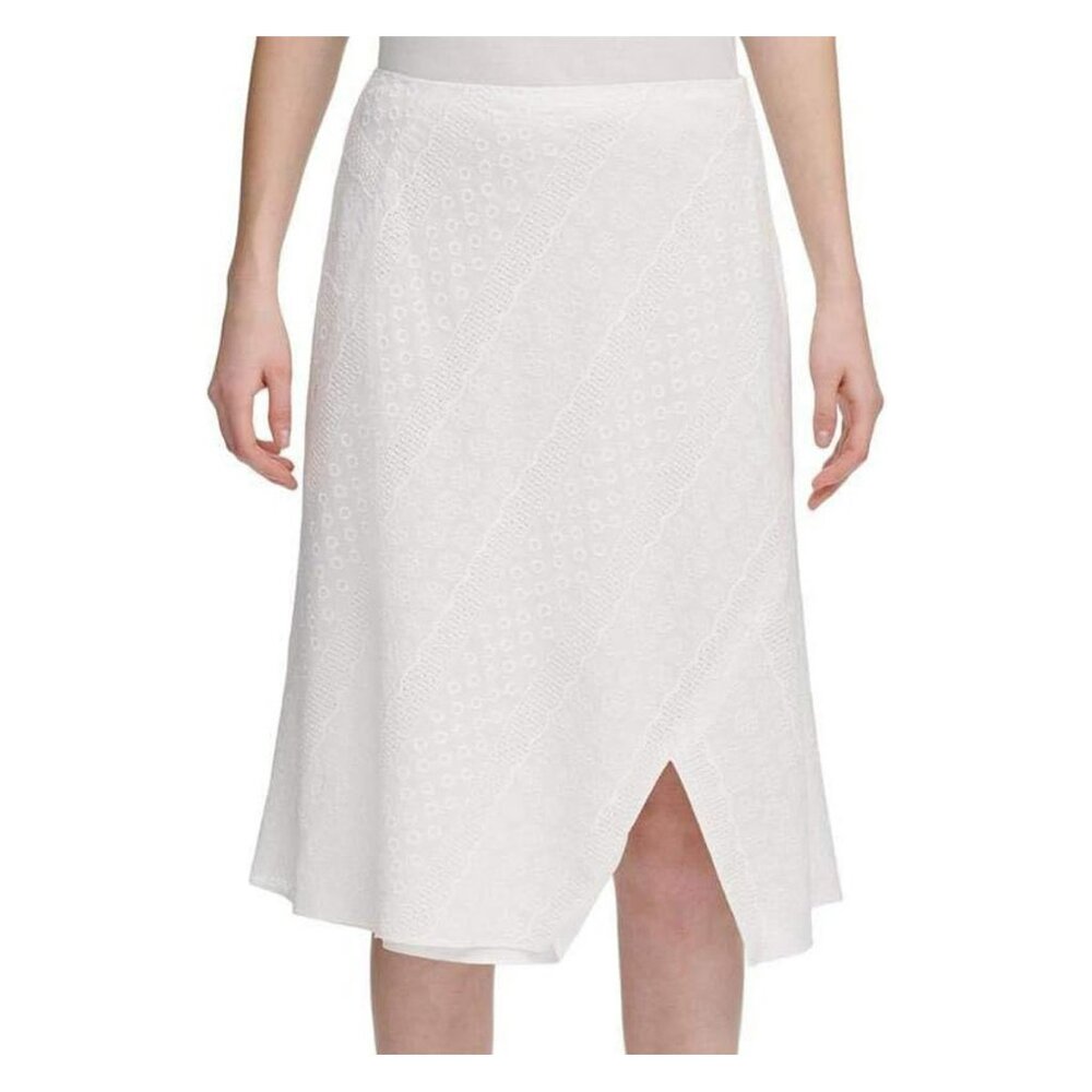NWOT Calvin Klein Womens Eyelet Split Hem A-Line Skirt White 10